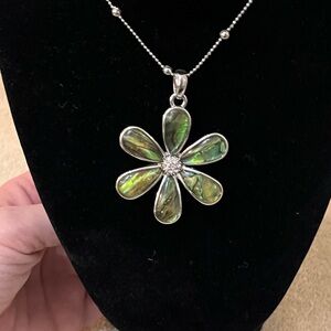 Lia Sophia Silver Necklace with Green Petal Pendant